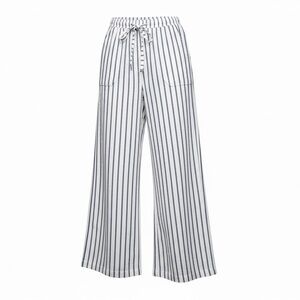 Just Living Navy and White Linen-Cotton Striped Pants Women’s Size L